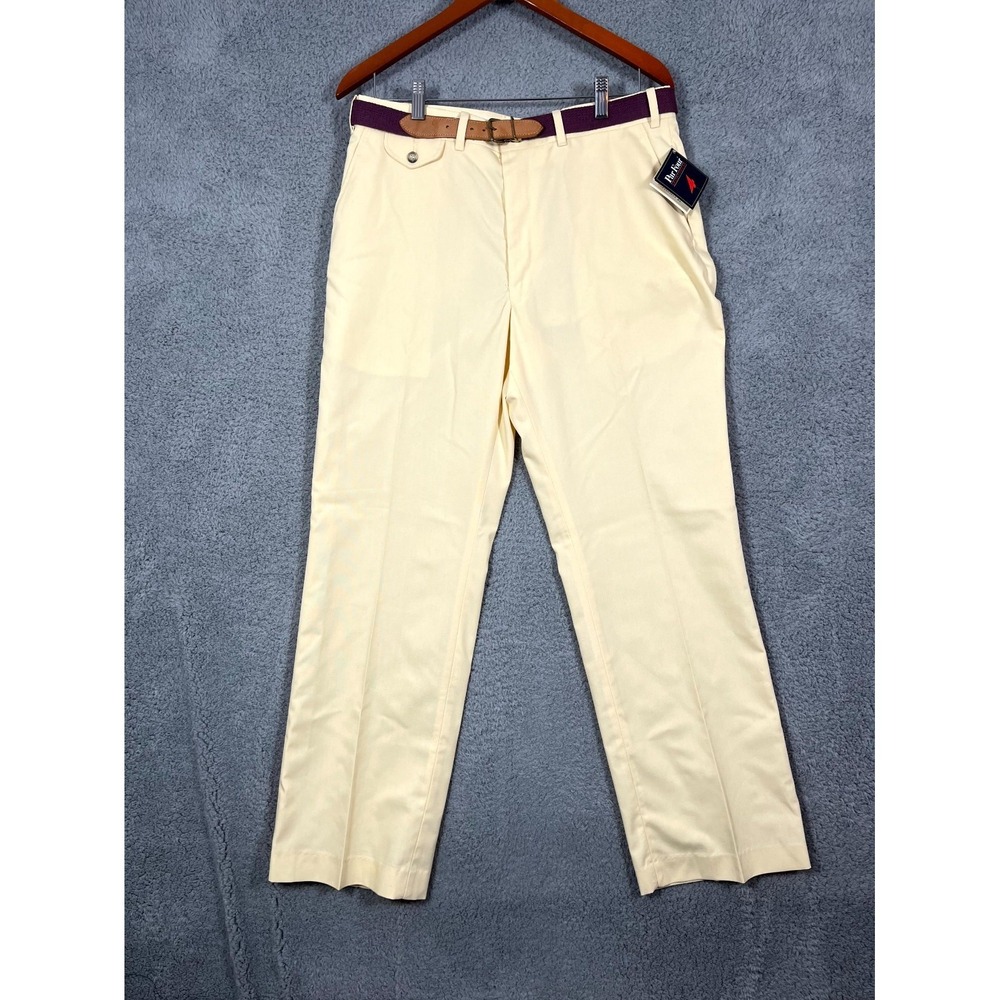 Vtg Par Four Dress Pants Men 34x30 Light Yellow Golf Performance NOS Workwear